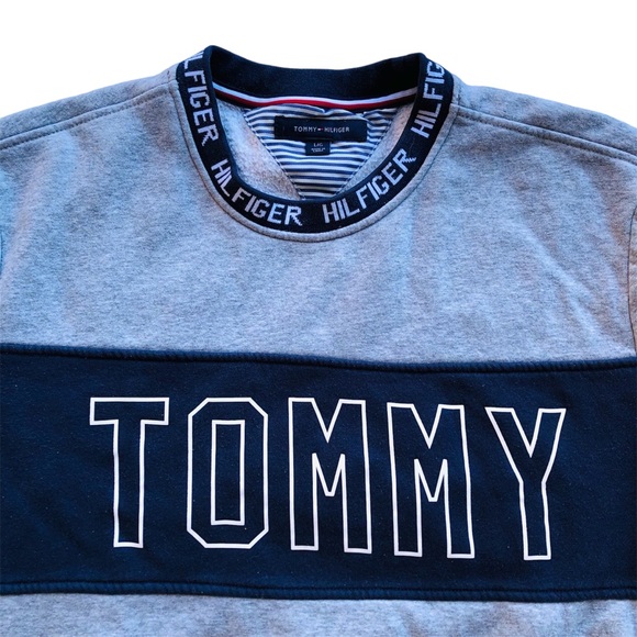 Tommy Hilfiger Y2K Spellout Logo Pullover Sweatshirt Jumper Mens Sz Large Preppy - Picture 2 of 6